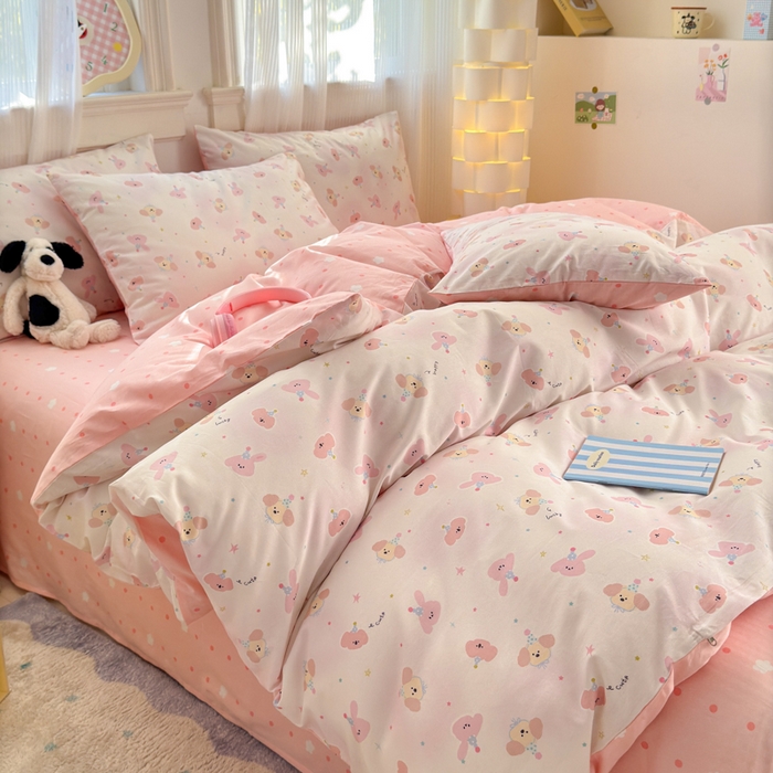 91家纺网 家纺一手货源 找家纺 清雅福 2025全棉13372小清新四件套和单品早春系列第一批-四件套 圆可可