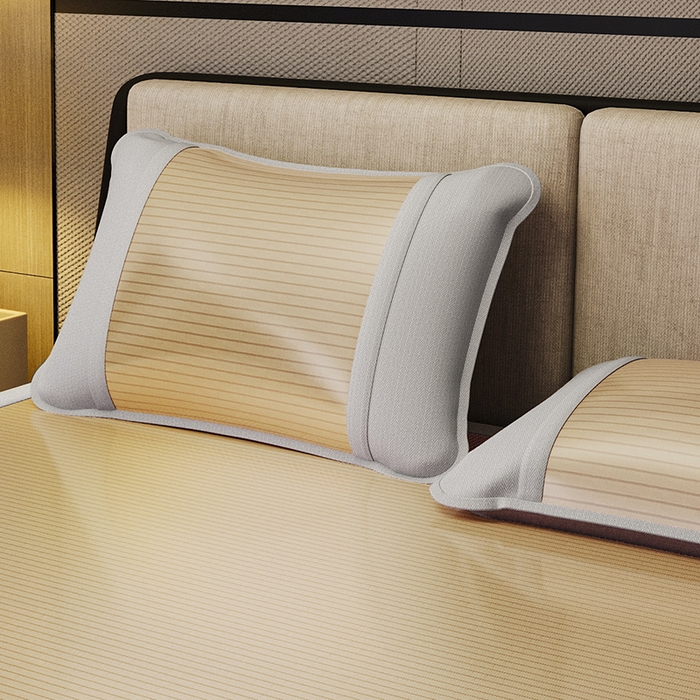 91家纺网 家纺一手货源 找家纺 阿牛席业 2025新款水洗冰晶系列-宽头绣复无纺布条席 水云间-咖-反面无纺布款条席