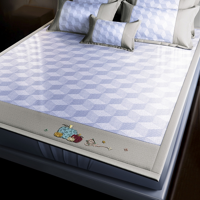 91家纺网 家纺一手货源 找家纺 阿牛席业 2025新款冰柔凉席系列-冰立方系列+海之韵系列 冰立方-蓝条席