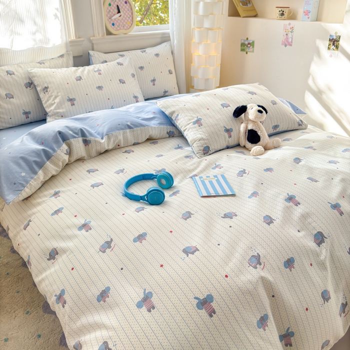 91家纺网 家纺一手货源 找家纺 清雅福 2025全棉13372小清新四件套和单品早春系列第一批 - 单被套 跳跳象