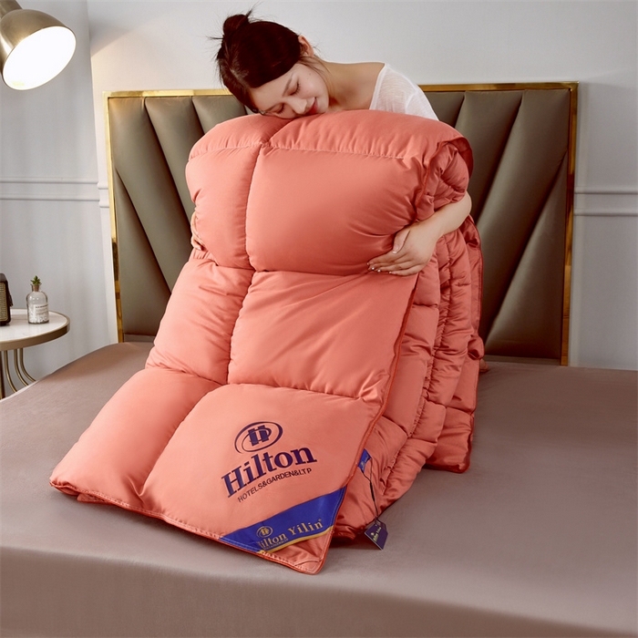 91家纺网 家纺一手货源 找家纺 招财星2店仓储 2025新款款全棉防羽布希尔顿被 酒红色