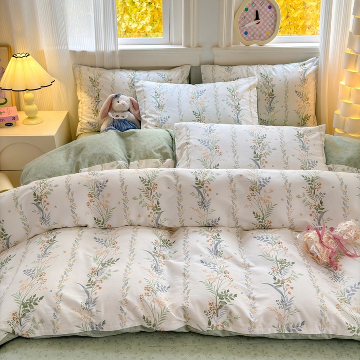 91家纺网 家纺一手货源 找家纺 清雅福 2025全棉13372小清新四件套和单品早春系列第一批 - 单被套 佰草集