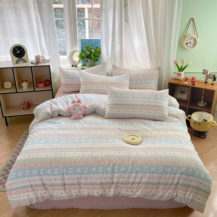 91家纺网 家纺一手货源 找家纺 （总）优承佳生活馆 2025新款有氧超柔云感双层纱三件套四件套单被套 场景二