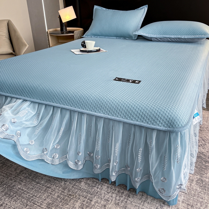 91家纺网 家纺一手货源 找家纺 阿牛席业 2025新款脱卸床裙系列  初语-蓝色(脱卸床裙)