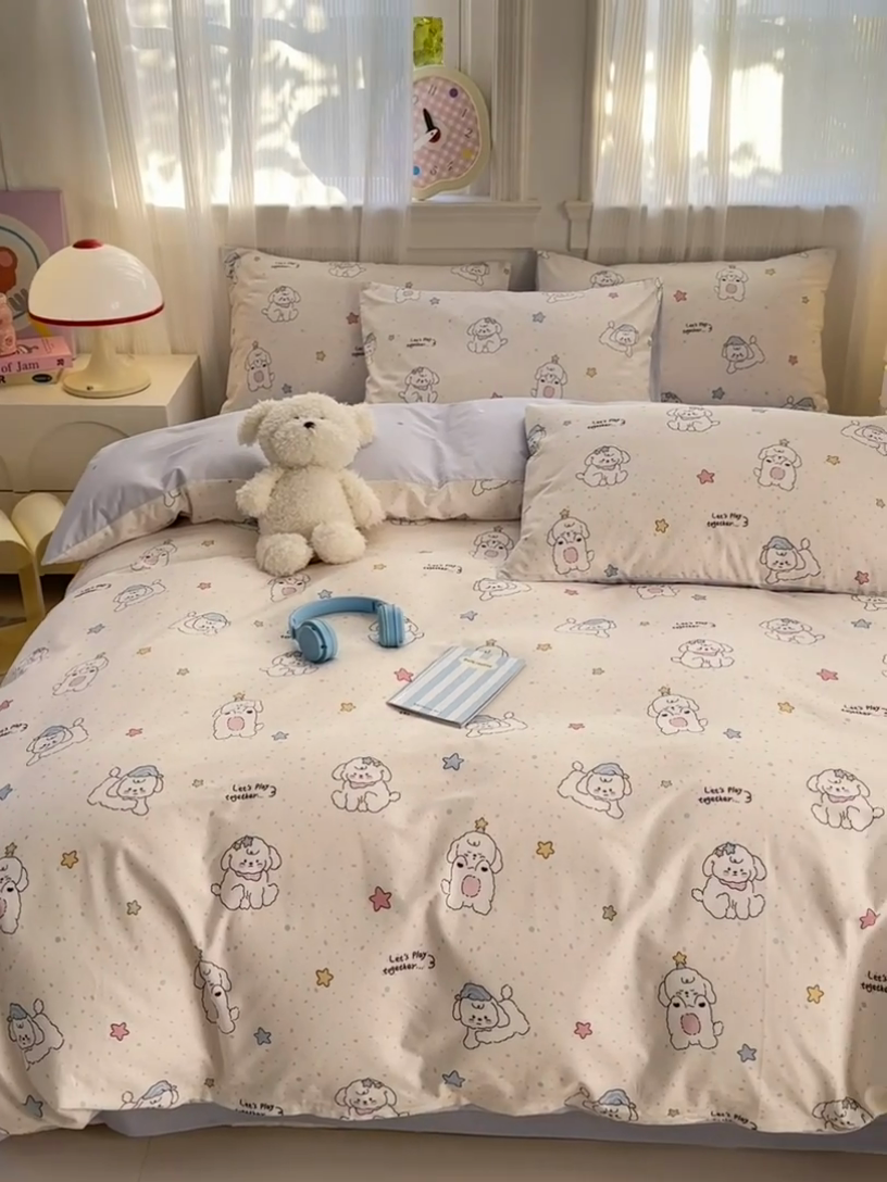 91家纺网 家纺一手货源 找家纺 清雅福 2025全棉13372小清新四件套和单品早春系列第一批-四件套 小诗朵朵