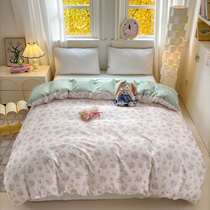 91家纺网 家纺一手货源 找家纺 清雅福 2025全棉13372小清新四件套和单品早春系列第一批 - 单被套 诗野春日