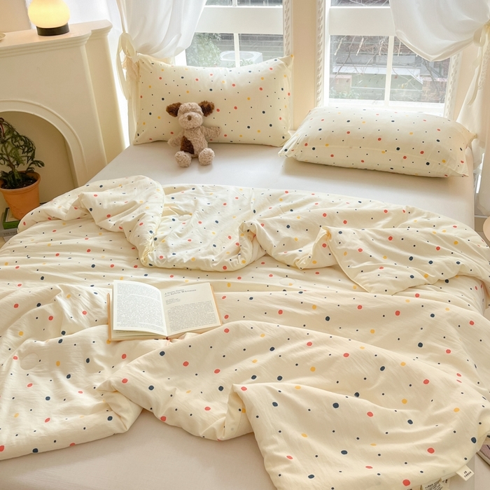 91家纺网 家纺一手货源 找家纺 星巴k家纺 2025糯糯棉A类大豆蛋白纤维夏凉被双层纱水洗棉夏被大豆被 彩色波点