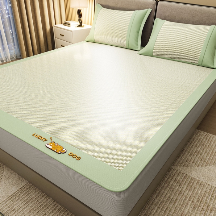 91家纺网 家纺一手货源 找家纺 阿牛席业 2025新款冰藤凉席系列帕帕狗 帕帕狗床笠-绿色