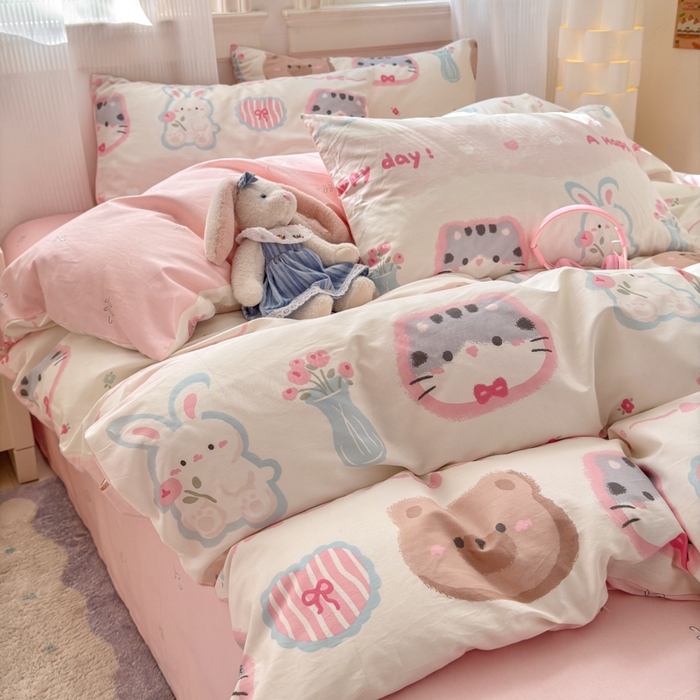 91家纺网 家纺一手货源 找家纺 清雅福 2025全棉13372小清新四件套和单品早春系列第一批-单枕套 忆伴时光