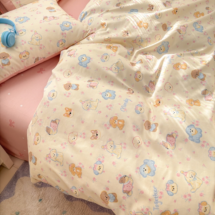 91家纺网 家纺一手货源 找家纺 清雅福 2025全棉13372小清新四件套和单品早春系列第一批-单枕套 狗狗家族