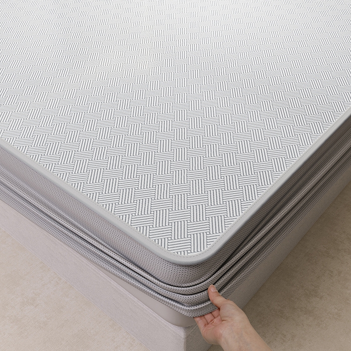 91家纺网 家纺一手货源 找家纺 阿牛席业 2025新款水洗冰晶系列-小边床笠款 饼干花-灰-床笠反面无纺布款