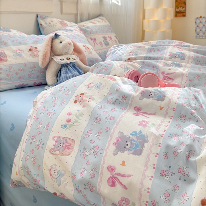 91家纺网 家纺一手货源 找家纺 清雅福 2025全棉13372小清新四件套和单品早春系列第一批 - 单被套 甜蜜萌宠