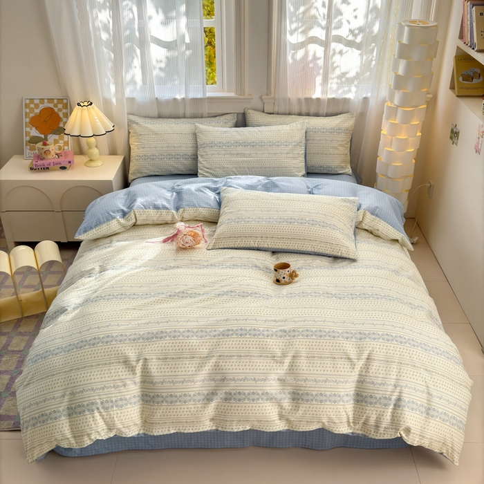 91家纺网 家纺一手货源 找家纺 清雅福 2025全棉13372小清新四件套和单品早春系列第一批 - 单被套 西海岸