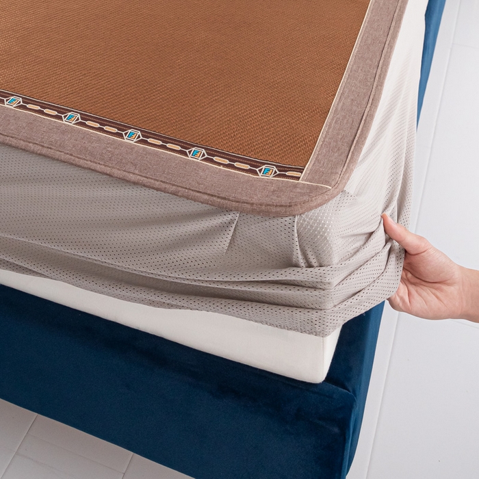 91家纺网 家纺一手货源 找家纺 阿牛席业2025新款冰藤凉席系列冰藤清爽床笠席 清爽-咖【床笠款】