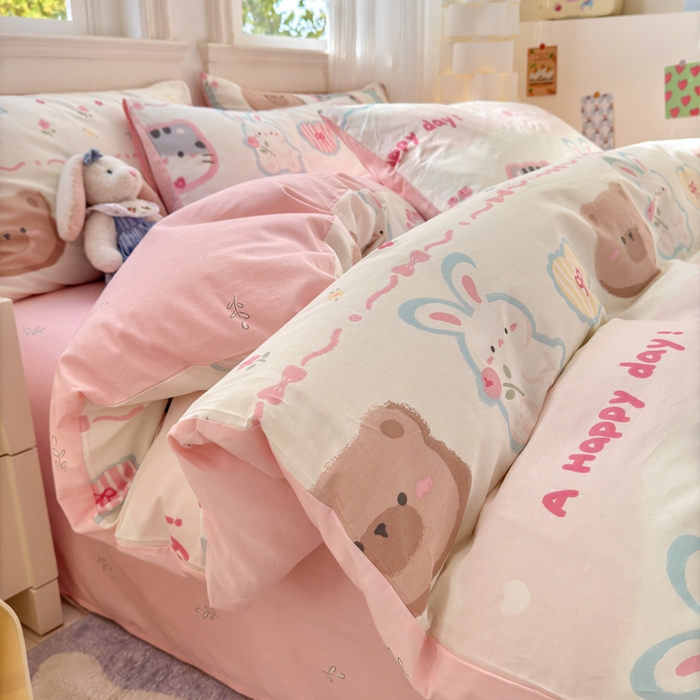 91家纺网 家纺一手货源 找家纺 清雅福 2025全棉13372小清新四件套和单品早春系列第一批 - 单被套 忆伴时光