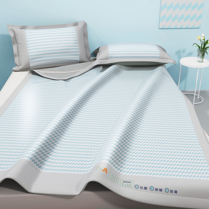 91家纺网 家纺一手货源 找家纺 2025新款冰柔凉席系列-抗菌菱格系列+抗菌良品系列 抗菌菱格-蓝色（条席款）