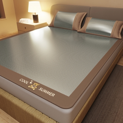 阿牛席业 2025新款冰藤凉席系列冰藤完美-小熊席 小熊-灰床笠