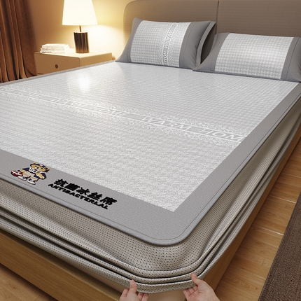 阿牛席业 2025新款熊先生凉感冰丝系列凉席 熊先生-灰床笠款