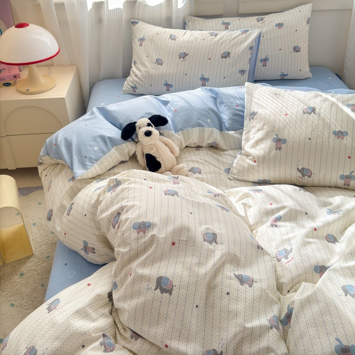 91家纺网 家纺一手货源 找家纺 清雅福 2025全棉13372小清新四件套和单品早春系列第一批-单枕套 跳跳象