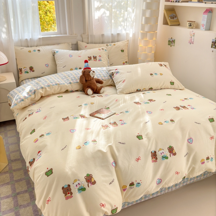 91家纺网 家纺一手货源 找家纺 清雅福 2025全棉13372小清新四件套和单品早春系列第一批 - 单被套 三只小熊