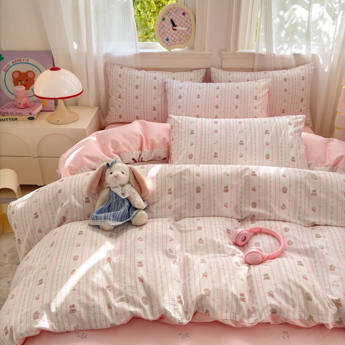 91家纺网 家纺一手货源 找家纺 清雅福 2025全棉13372小清新四件套和单品早春系列第一批 - 单被套 心动萌趣