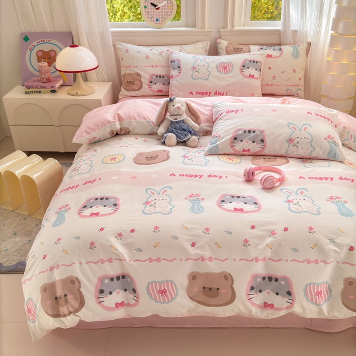 91家纺网 家纺一手货源 找家纺 清雅福 2025全棉13372小清新四件套和单品早春系列第一批 - 单被套 忆伴时光