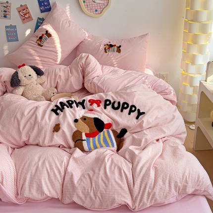 逸尚阁 2025新款腊肠狗睡衣熊毛巾绣水洗棉四件套【提供买家秀】 腊肠狗-粉格