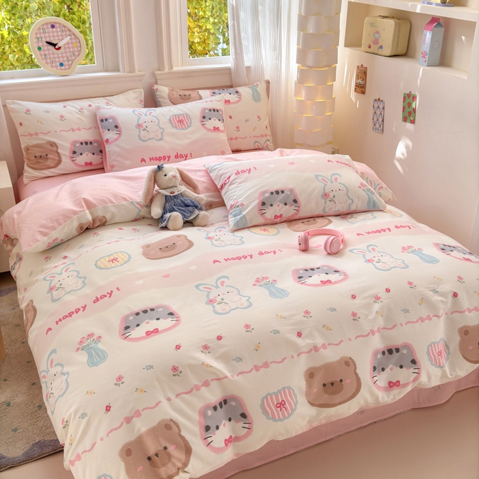 91家纺网 家纺一手货源 找家纺 清雅福 2025全棉13372小清新四件套和单品早春系列第一批 - 单被套 忆伴时光