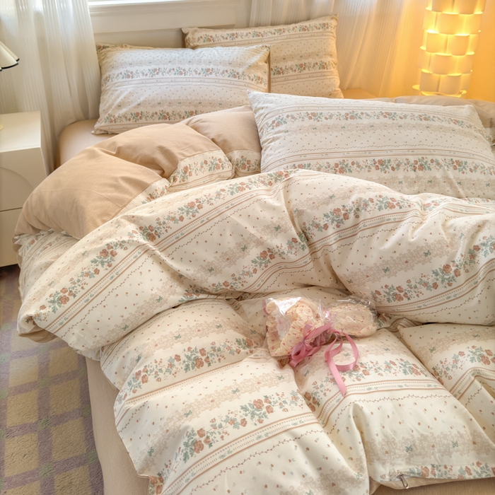 91家纺网 家纺一手货源 找家纺 清雅福 2025全棉13372小清新四件套和单品早春系列第一批-单枕套 秋日攻瑰