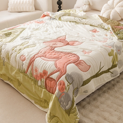 91家纺网 家纺一手货源 找家纺 朴尔家纺-毛巾被 2025新款纯棉云朵棉十层加厚清柔纱布泡芙被 蝴蝶梅花鹿