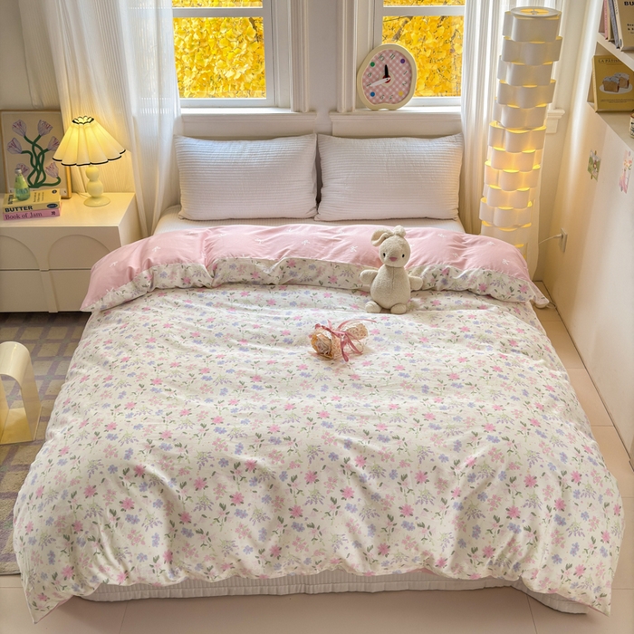 91家纺网 家纺一手货源 找家纺 清雅福 2025全棉13372小清新四件套和单品早春系列第一批 - 单被套 蝶语