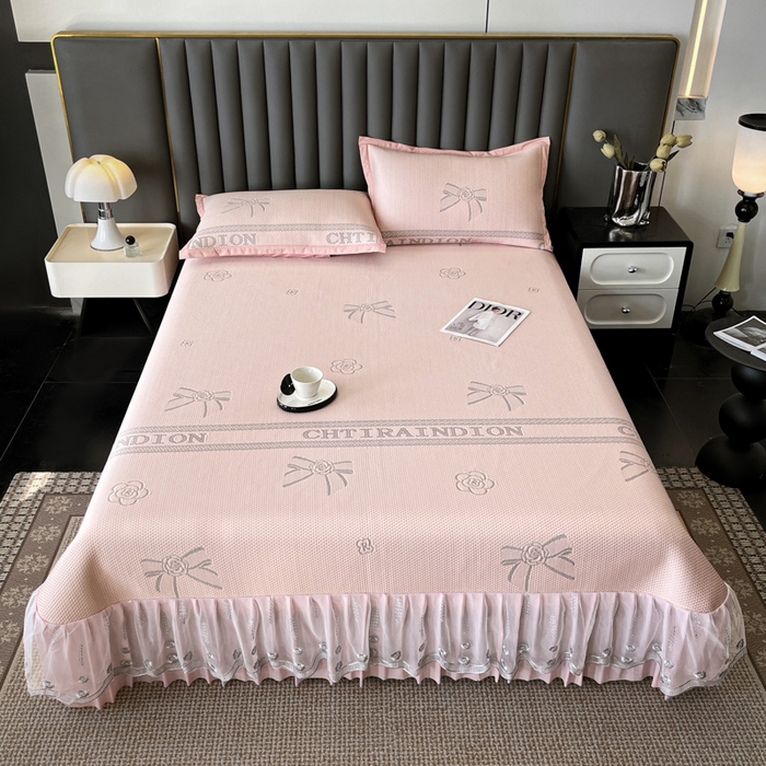 91家纺网 家纺一手货源 找家纺 阿牛席业 2025新款凉感床盖系列 g-蝴蝶结-粉（床盖）