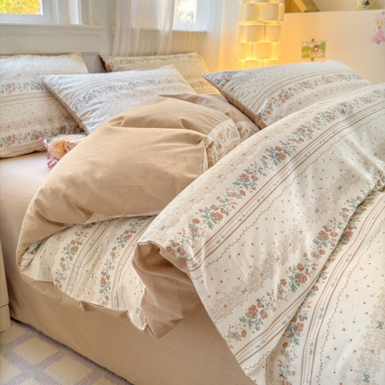 清雅福 2025全棉13372小清新四件套和单品早春系列第一批-四件套 秋日攻瑰