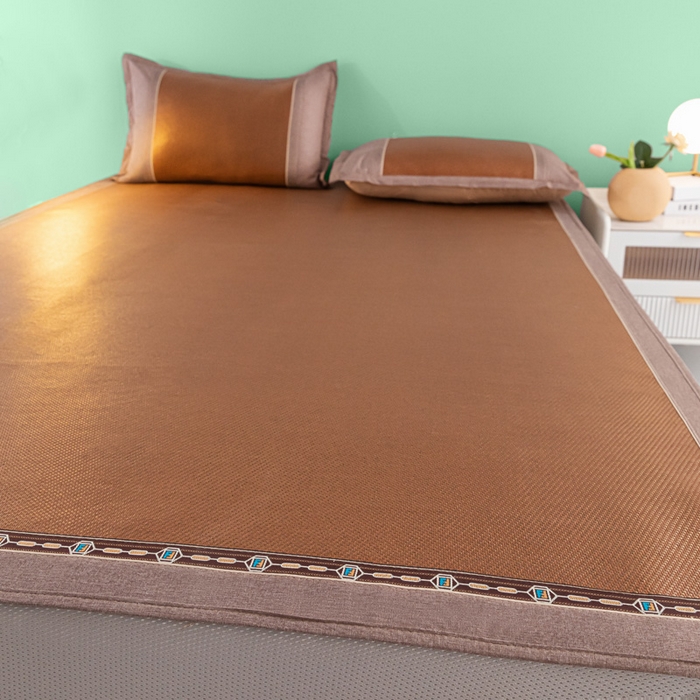 91家纺网 家纺一手货源 找家纺 阿牛席业2025新款冰藤凉席系列冰藤清爽床笠席 清爽-咖【床笠款】