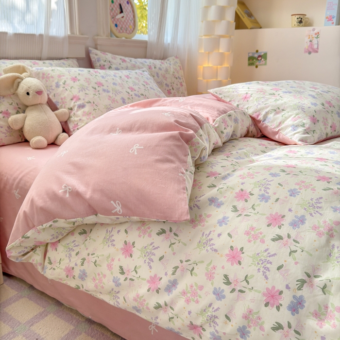 91家纺网 家纺一手货源 找家纺 清雅福 2025全棉13372小清新四件套和单品早春系列第一批-四件套 蝶语