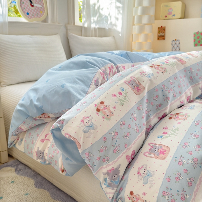 91家纺网 家纺一手货源 找家纺 清雅福 2025全棉13372小清新四件套和单品早春系列第一批-四件套 甜蜜萌宠