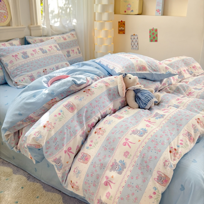 91家纺网 家纺一手货源 找家纺 清雅福 2025全棉13372小清新四件套和单品早春系列第一批 - 单被套 甜蜜萌宠