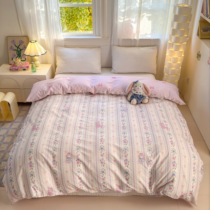 91家纺网 家纺一手货源 找家纺 清雅福 2025全棉13372小清新四件套和单品早春系列第一批 - 单被套 小铃花免