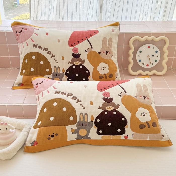 91家纺网 家纺一手货源 找家纺 朴尔家纺-毛巾被 2025新款多彩八层纯棉加厚纱布枕巾 花花兔