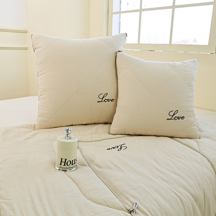 91家纺网 家纺一手货源 找家纺 番茄+ 2025新款全棉麻感纯色抱枕被 卡其