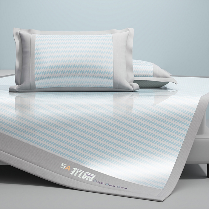 91家纺网 家纺一手货源 找家纺 2025新款冰柔凉席系列-抗菌菱格系列+抗菌良品系列 抗菌菱格-蓝色（条席款）