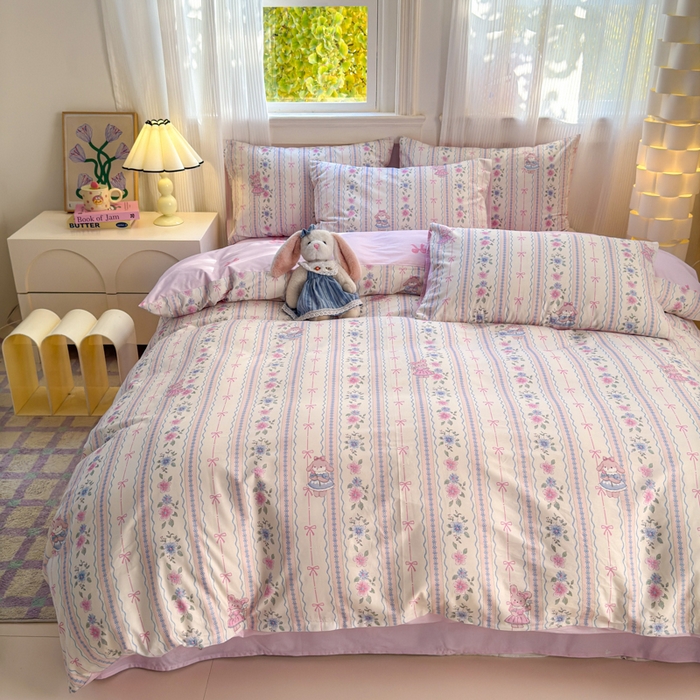 91家纺网 家纺一手货源 找家纺 清雅福 2025全棉13372小清新四件套和单品早春系列第一批 - 单被套 小铃花免