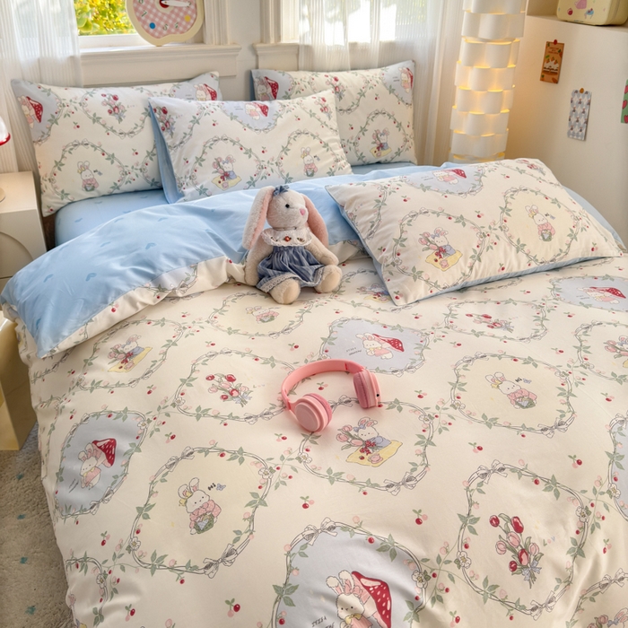 91家纺网 家纺一手货源 找家纺 清雅福 2025全棉13372小清新四件套和单品早春系列第一批-单枕套 春游泡泡