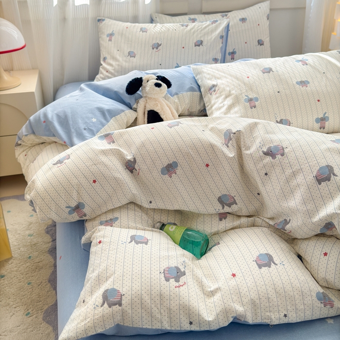 91家纺网 家纺一手货源 找家纺 清雅福 2025全棉13372小清新四件套和单品早春系列第一批-单枕套 跳跳象