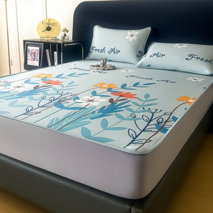 91家纺网 家纺一手货源 找家纺 阿牛席业 2025新款凉感印花软席系列二床笠款 花园妙想