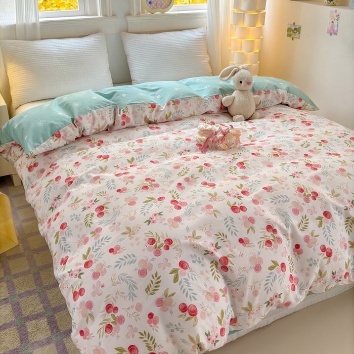 91家纺网 家纺一手货源 找家纺 清雅福 2025全棉13372小清新四件套和单品早春系列第一批-单枕套 繁樱似梦