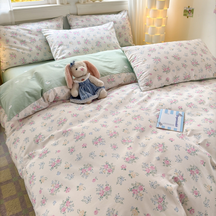 91家纺网 家纺一手货源 找家纺 清雅福 2025全棉13372小清新四件套和单品早春系列第一批 - 单被套 诗野春日