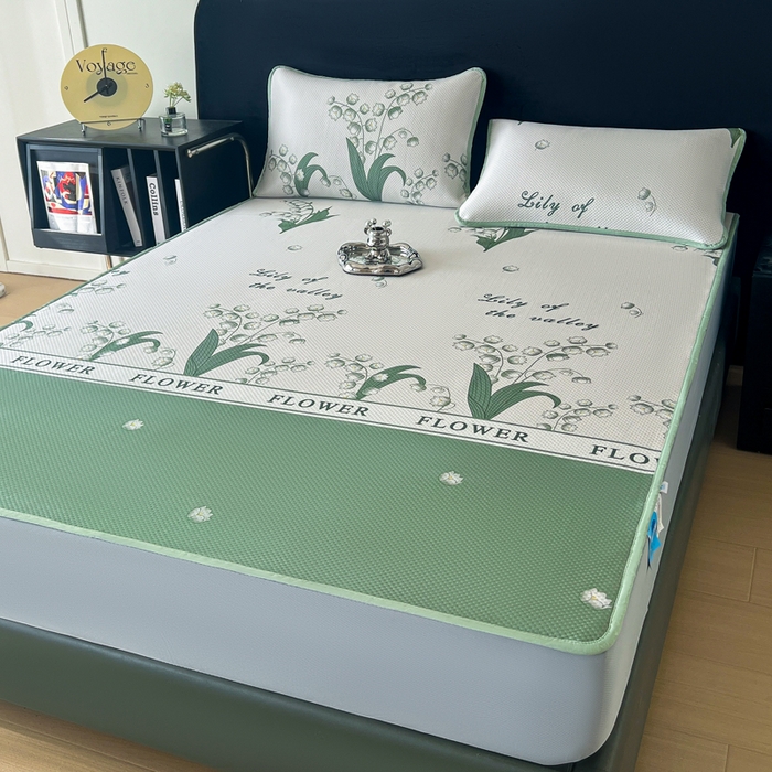 91家纺网 家纺一手货源 找家纺 阿牛席业 2025新款凉感印花软席系列二床笠款 铃兰花开