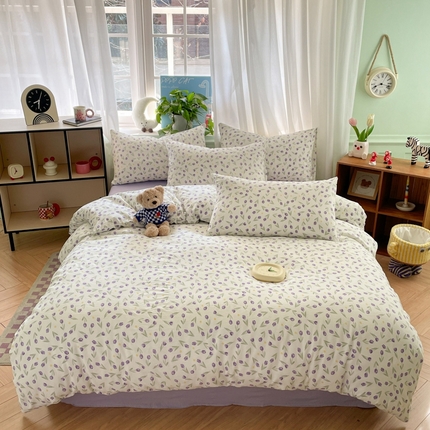 91家纺网 家纺一手货源 找家纺 优承佳生活馆 2025新款有氧超柔云感双层纱三件套四件套单被套 场景二 春日