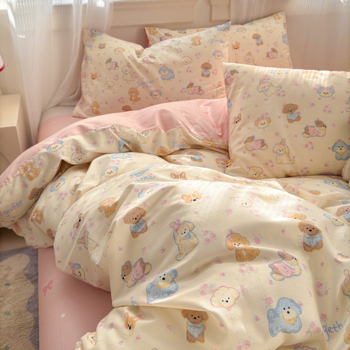 91家纺网 家纺一手货源 找家纺 清雅福 2025全棉13372小清新四件套和单品早春系列第一批-单枕套 狗狗家族